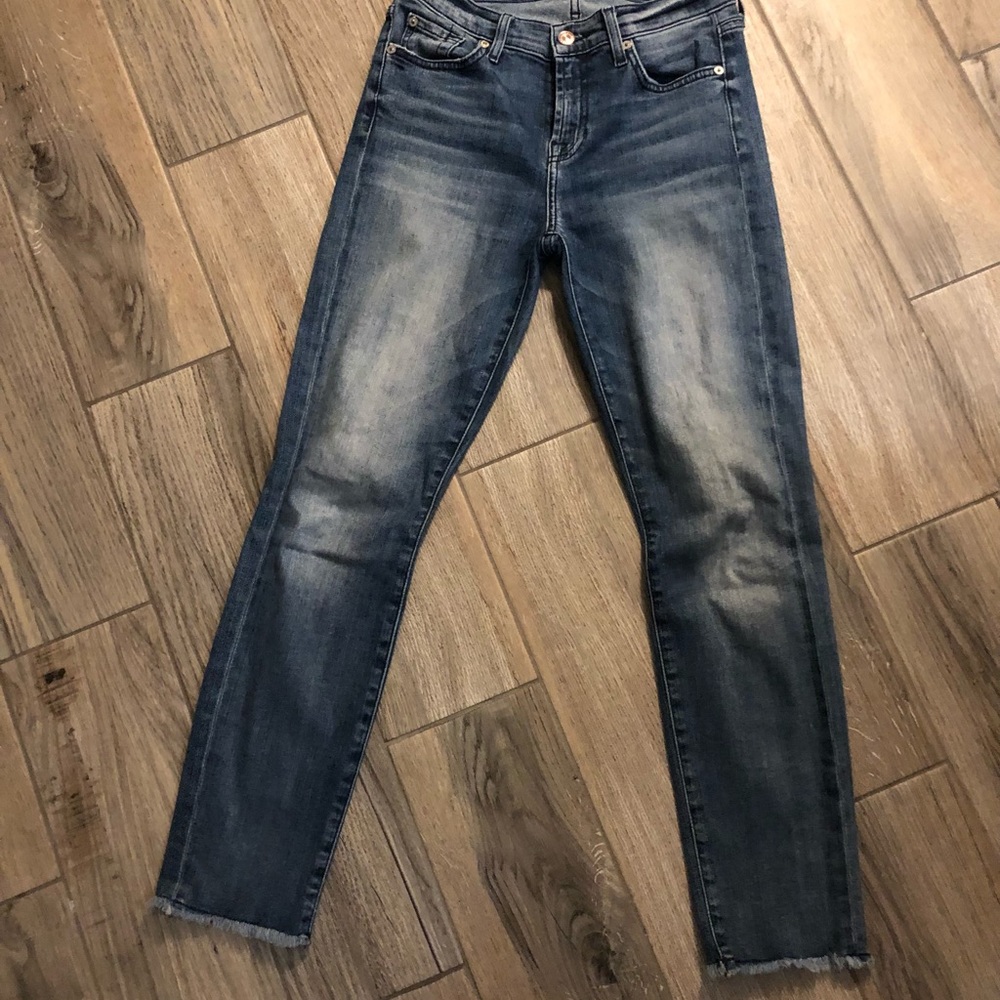 7 for All Mankind Faded Wash Roxanne Frayed Ankle Jeans, Size 27